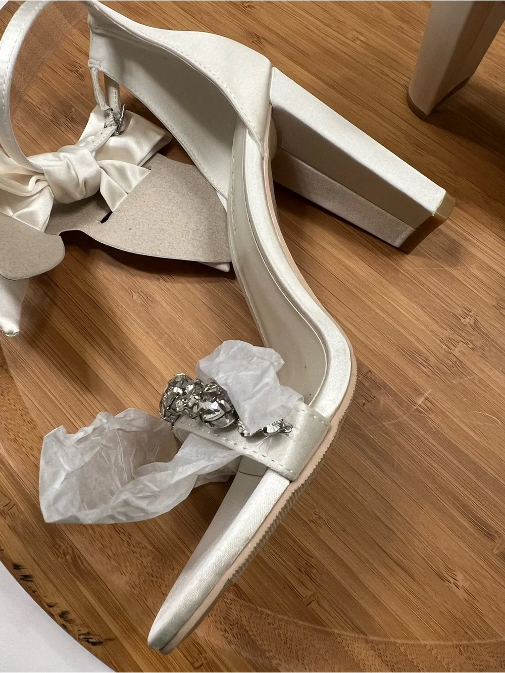 Oleg Cassini Melania Silk Embellished Ankle-Strap Heels with Bow Size 6